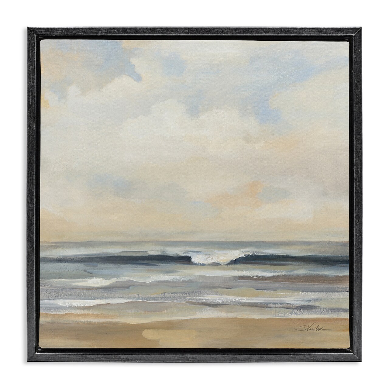 Stupell Industries Misty Haze Shoreline Framed Floater Canvas Wall Art Design by Silvia Vassileva